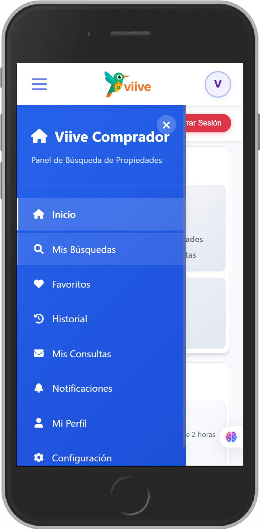 Vista de la app Viive en smartphone